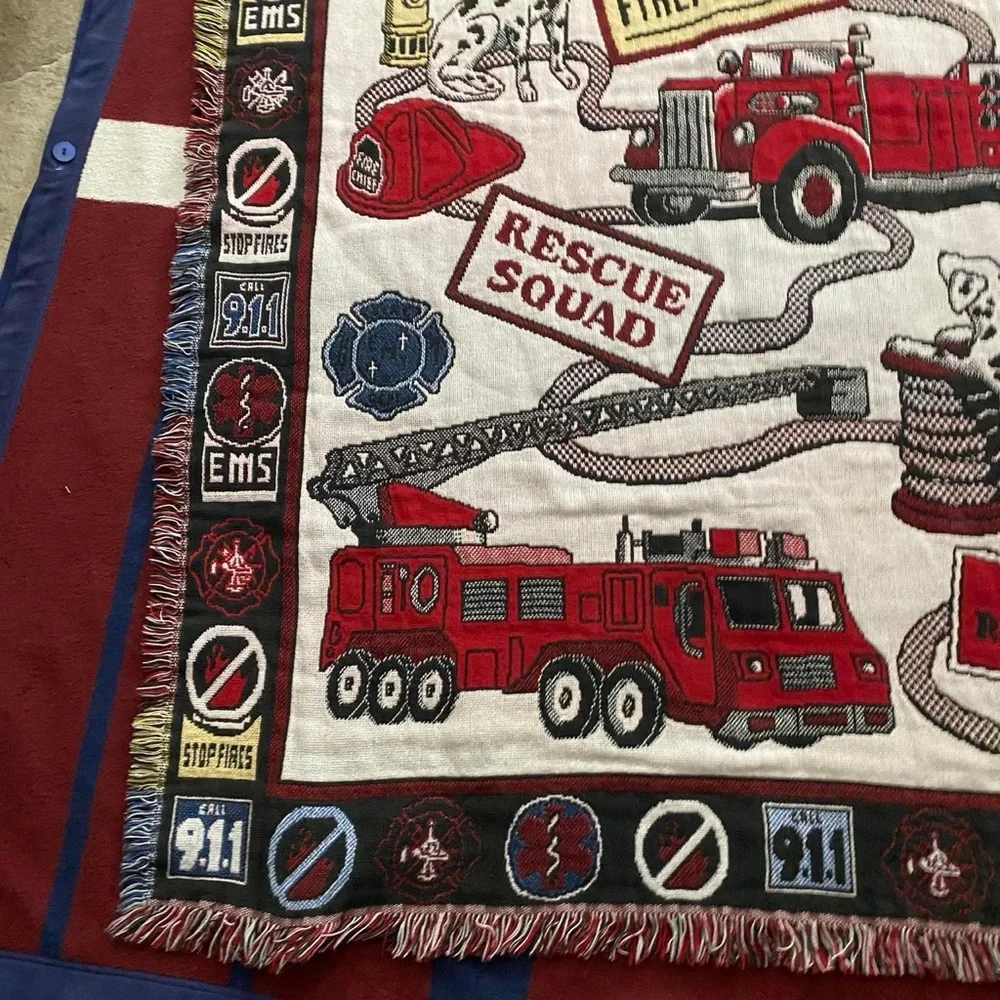 Goodwin Weavers Firefighter Fire trucks tapestry blanket 1st responder EMS dogs
